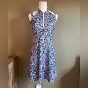 Ralph Lauren RLX Pink and Navy Floral Sleeveless Zip-Front Tennis Golf Dress